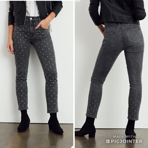 Pilcro Ultra High Rise beaded Straight Leg Jeans Crystal studs
